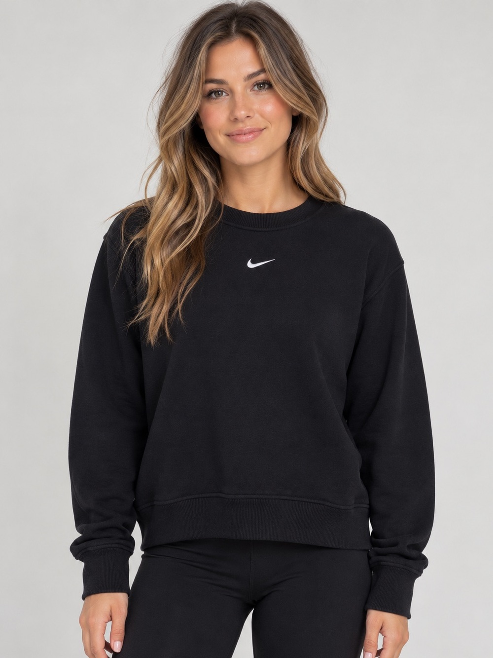 Nike Dri-FIT One Boxy Center Swoosh Crewneck Sweatshirt Black XL 24x24